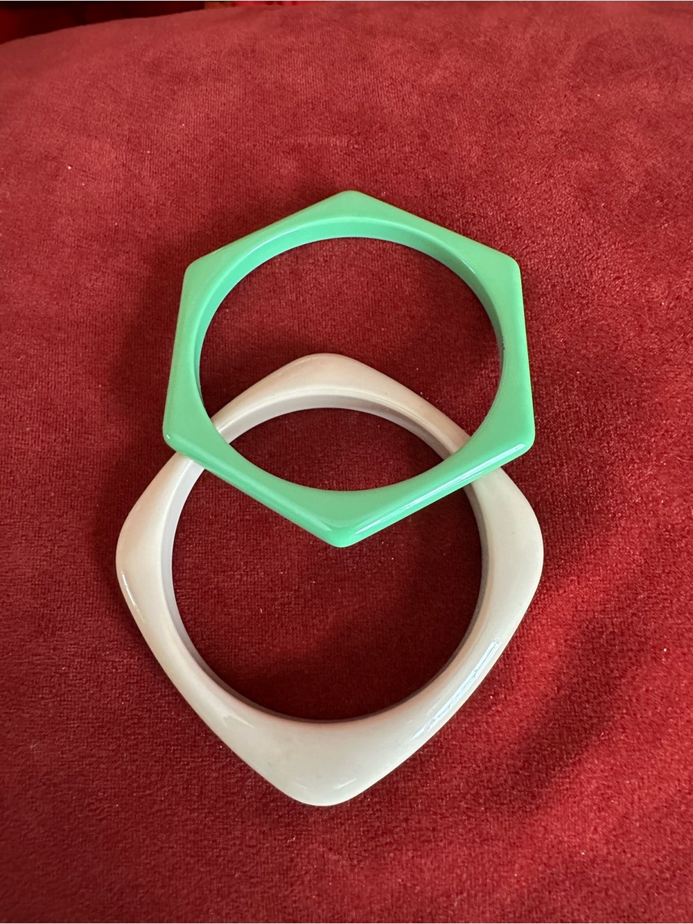 Green Hexagon & Cream Geometric Bangle Set
